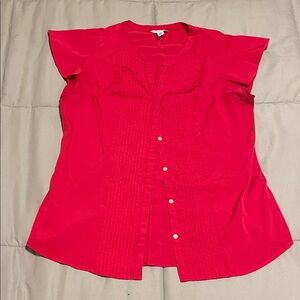 Calvin Klein Red Button Up Shirt Sleeve Blouse